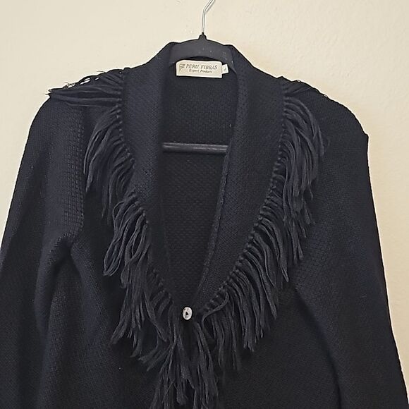 PERU FIBRAS FRINGE CARDIGAN SWEATER L - Picture 2 of 7